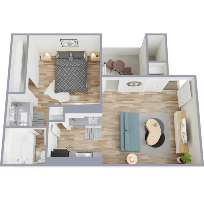 1 Bed 1 Bath A 0609 floor plan
